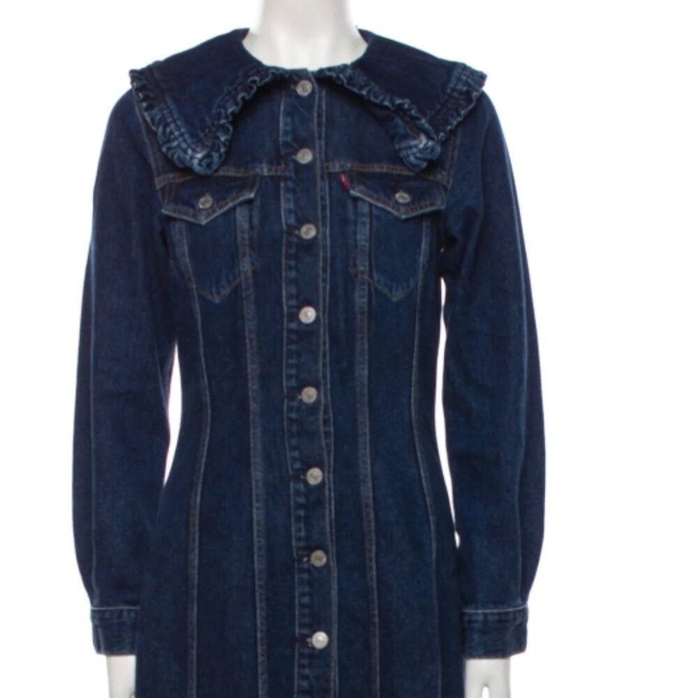 NWOT GANNI X LEVI'S Ruffle-trimmed Denim Shirt Mini Dress XS $475 - Picture 12 of 14